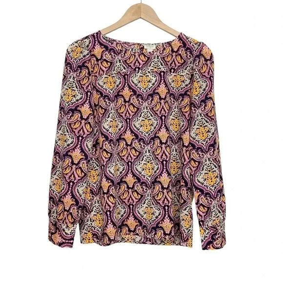 J. Crew Blouse Small Paisley Damask Print Long Sleeve - Picture 1 of 7